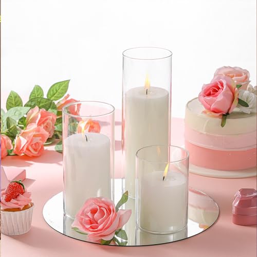 12 White Pillar Candles with Cylinder Holders