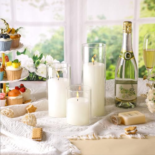 12 White Pillar Candles with Cylinder Holders