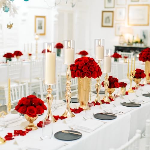 Ivory Pillar Candles and Glass Vases Set