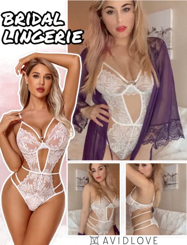 Avidlove Bridal Lace Bodysuit - Sexy White Lingerie