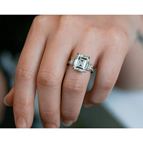 Emerald Cut Moissanite Three Stone Engagement Ring
