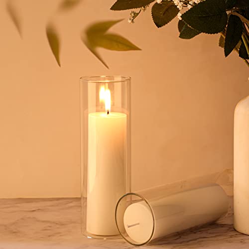 24 White Pillar Candles with Glass Holders