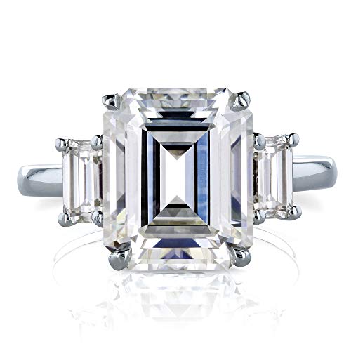 Emerald Cut Moissanite Three Stone Engagement Ring