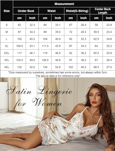 Avidlove Lace Bridal Satin Sleepwear - White Floral