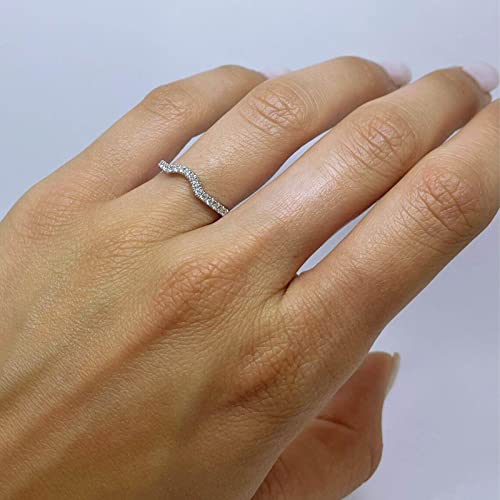 CTIEIP Gold Diamond Curved Wedding Band Stackable Ring