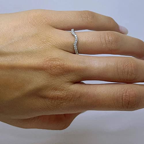 CTIEIP Gold Diamond Curved Wedding Band Stackable Ring