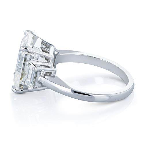 Emerald Cut Moissanite Three Stone Engagement Ring