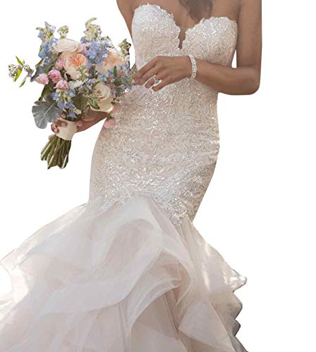 Ivory Lace Mermaid Wedding Dress with Ruffle Skirt