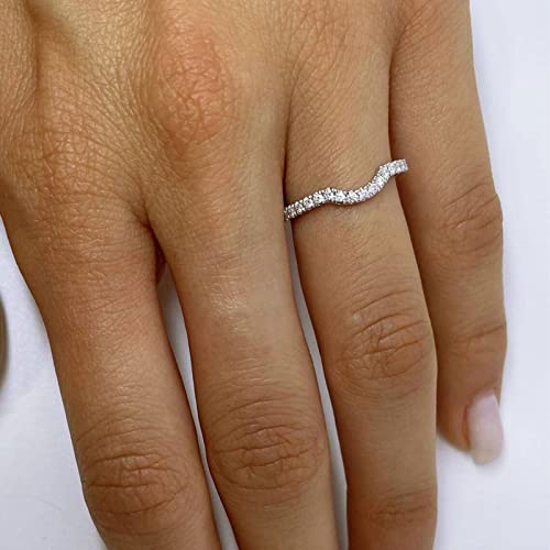 CTIEIP Gold Diamond Curved Wedding Band Stackable Ring