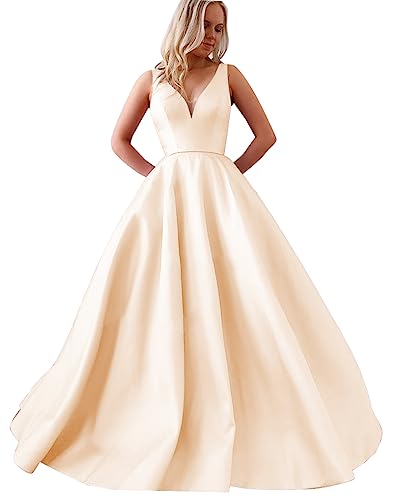 Rose Gold Satin Wedding Dress with Pockets Size 8