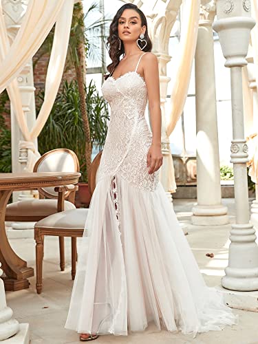 White Lace Mermaid Bridal Gown with Long Train