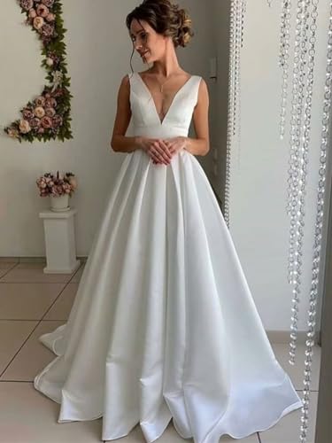 Rose Gold Satin Wedding Dress with Pockets Size 8