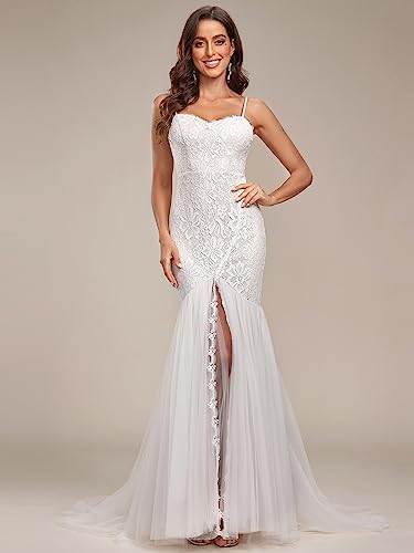 White Lace Mermaid Bridal Gown with Long Train