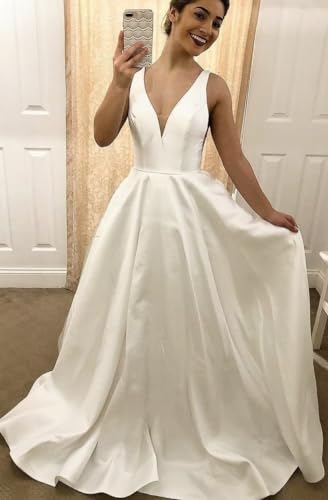 Rose Gold Satin Wedding Dress with Pockets Size 8