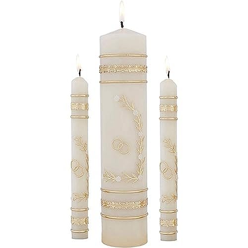 Handcrafted Wedding Candle Set with Flowers & Rings