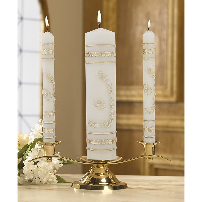 Handcrafted Wedding Candle Set with Flowers & Rings
