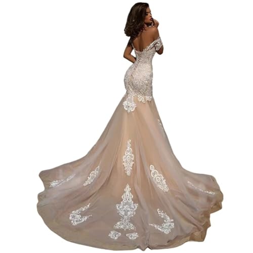 Champagne Off Shoulder Mermaid Wedding Dress Size 2