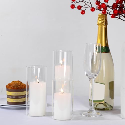 White Pillar Candles & Glass Vases Set for Weddings