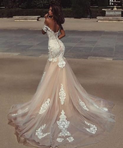 Champagne Off Shoulder Mermaid Wedding Dress Size 2