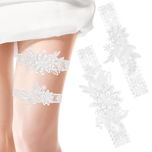 Bridal Lace Garter Set with Faux Pearls