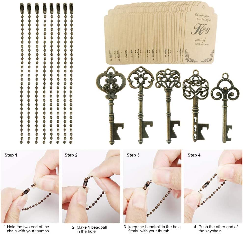 Vintage Skeleton Key Bottle Opener Wedding Favors Set