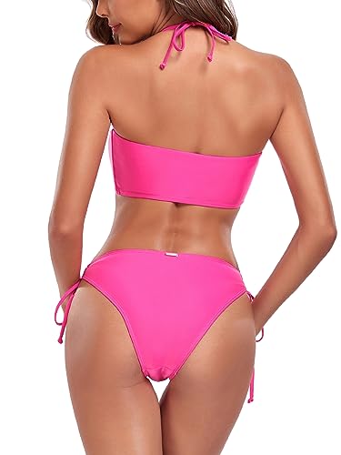 Hot Pink Criss-Cross Bandeau Bikini Set for Weddings