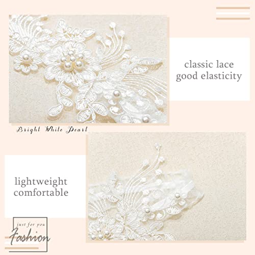 Elegant White Lace Pearl Bridal Garter Set