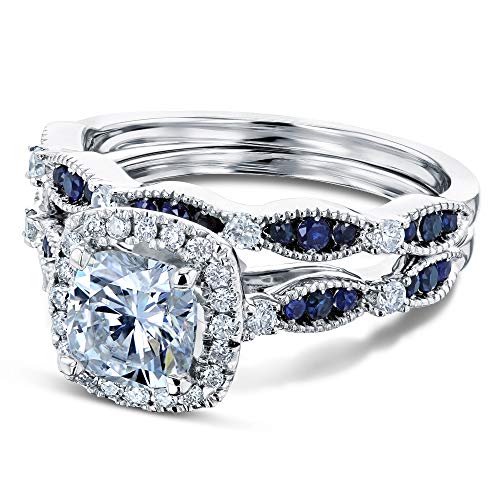 Moissanite & Blue Sapphire Halo Bridal Rings Set - 8.0