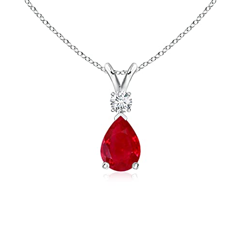 Sterling Silver Ruby Solitaire Pendant Necklace for Women