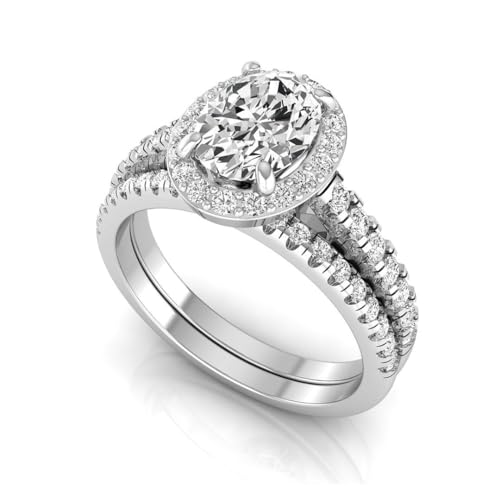 1.65 Carat Oval Lab Grown Diamond Halo Wedding Ring