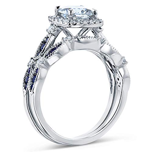 Moissanite & Blue Sapphire Halo Bridal Rings Set - 8.0