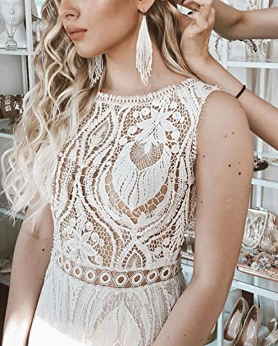 Boho Beach Wedding Dress with Open Back & Lace