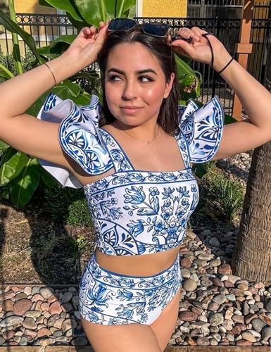 Majolica Print Ruffle Bikini and Skirt Set