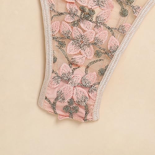 Floral Lace-Up Sheer Teddy Lingerie Bodysuit