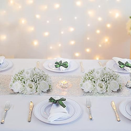 White Rose & Babys Breath Wedding Centerpieces (2pcs)