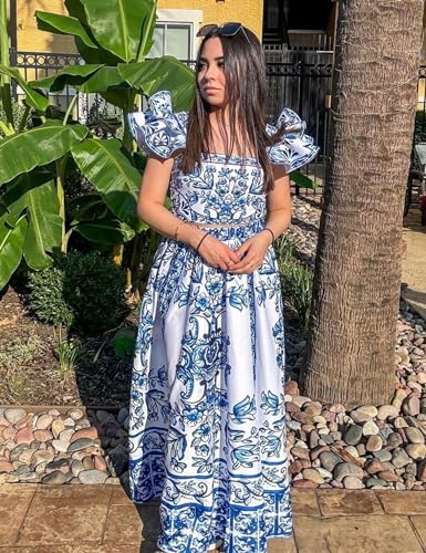 Majolica Print Ruffle Bikini and Skirt Set