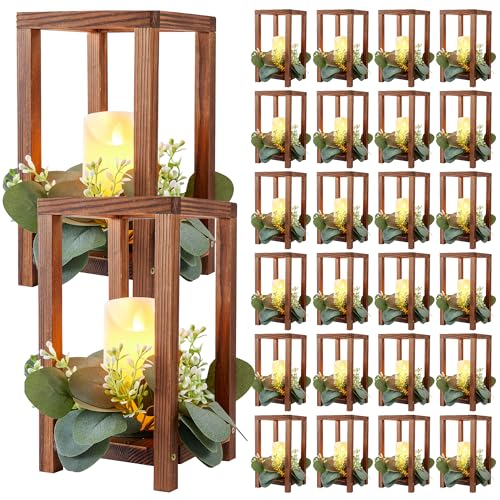 Neoflavie 24pc Wooden Lantern Centerpieces for Farmhouse Weddings