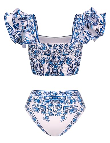 Majolica Print Ruffle Bikini and Skirt Set