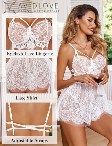 Avidlove Lace Bridal Nightdress for Women - White