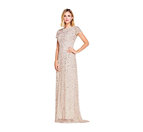 Adrianna Papell Blush Sequin Gown, Short Sleeve, size 6