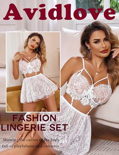 Avidlove Lace Bridal Nightdress for Women - White