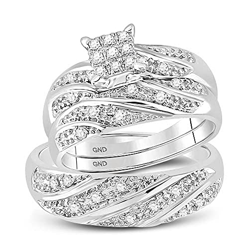 14k White Gold His & Hers Trio Wedding Rings