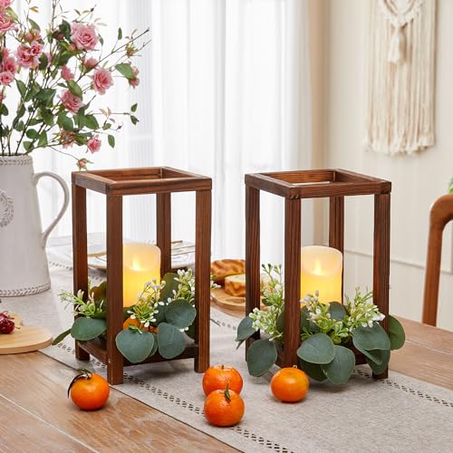 Neoflavie 24pc Wooden Lantern Centerpieces for Farmhouse Weddings