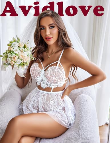Avidlove Lace Bridal Nightdress for Women - White