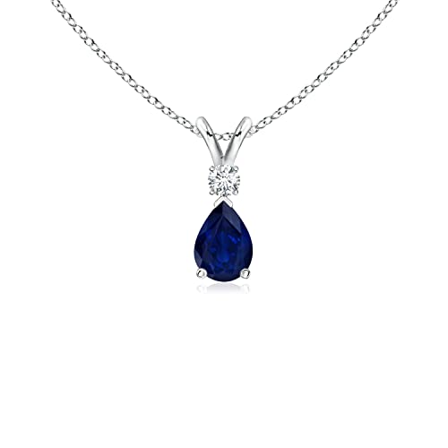 Blue Sapphire Teardrop Pendant Necklace in Sterling Silver