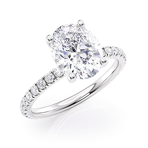 2 Carat Oval Moissanite Engagement Ring - Natural Diamond - 14K White Gold