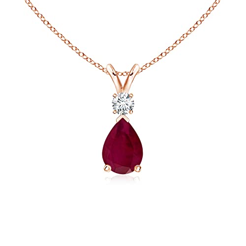 Ruby Teardrop Pendant Necklace in Rose Gold | 18"链