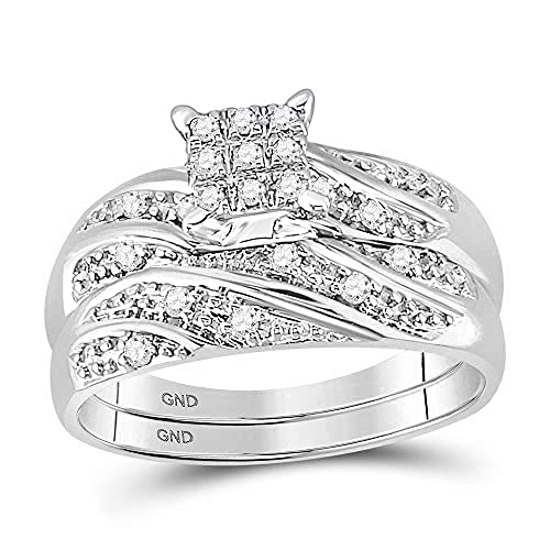 14k White Gold His & Hers Trio Wedding Rings