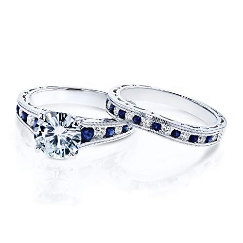 Sapphire & Moissanite Bridal Set in 14k Gold