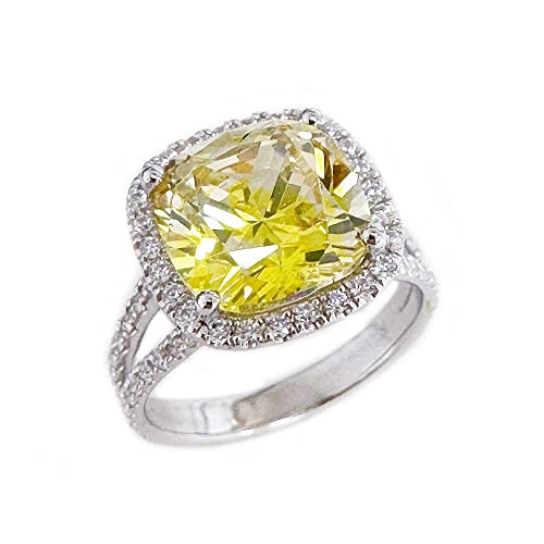 14K Solid White Gold Fancy Yellow Cushion Cut Set
